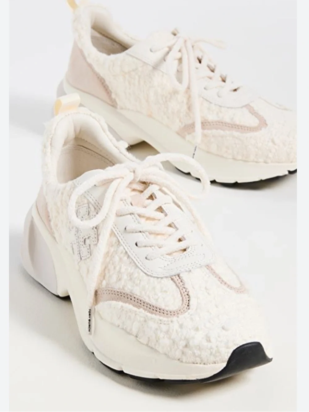 Tory Burch Good Luck Trainer Lace UP Cream Boucle Sneaker Trainer Size 8.5